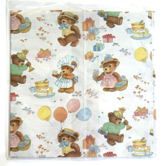 New Vintage Artfaire Teddy Bears Celebrating Gift Wrapping Paper Happy Birthday - Picture 2 of 3